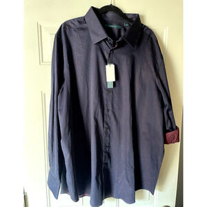 Perry Ellis 2XL 100% Cotton button-down shirt rollback sleeves navy burgundy